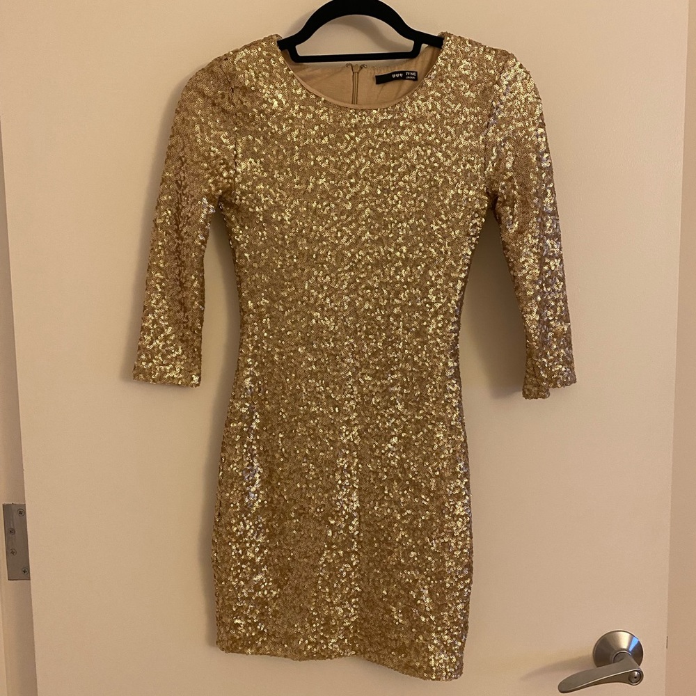 Gold sequin mini dress